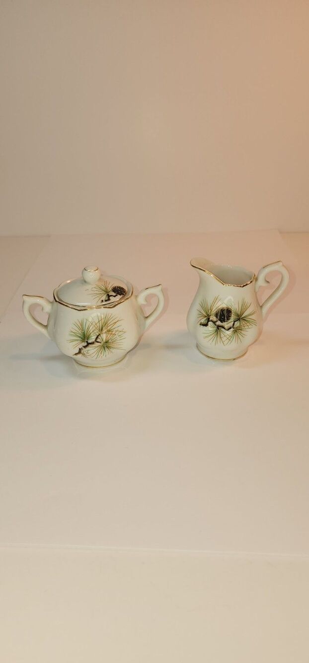 Vintage Norcrest Pine Cream And Sugar Bowl With Lid Japan L149